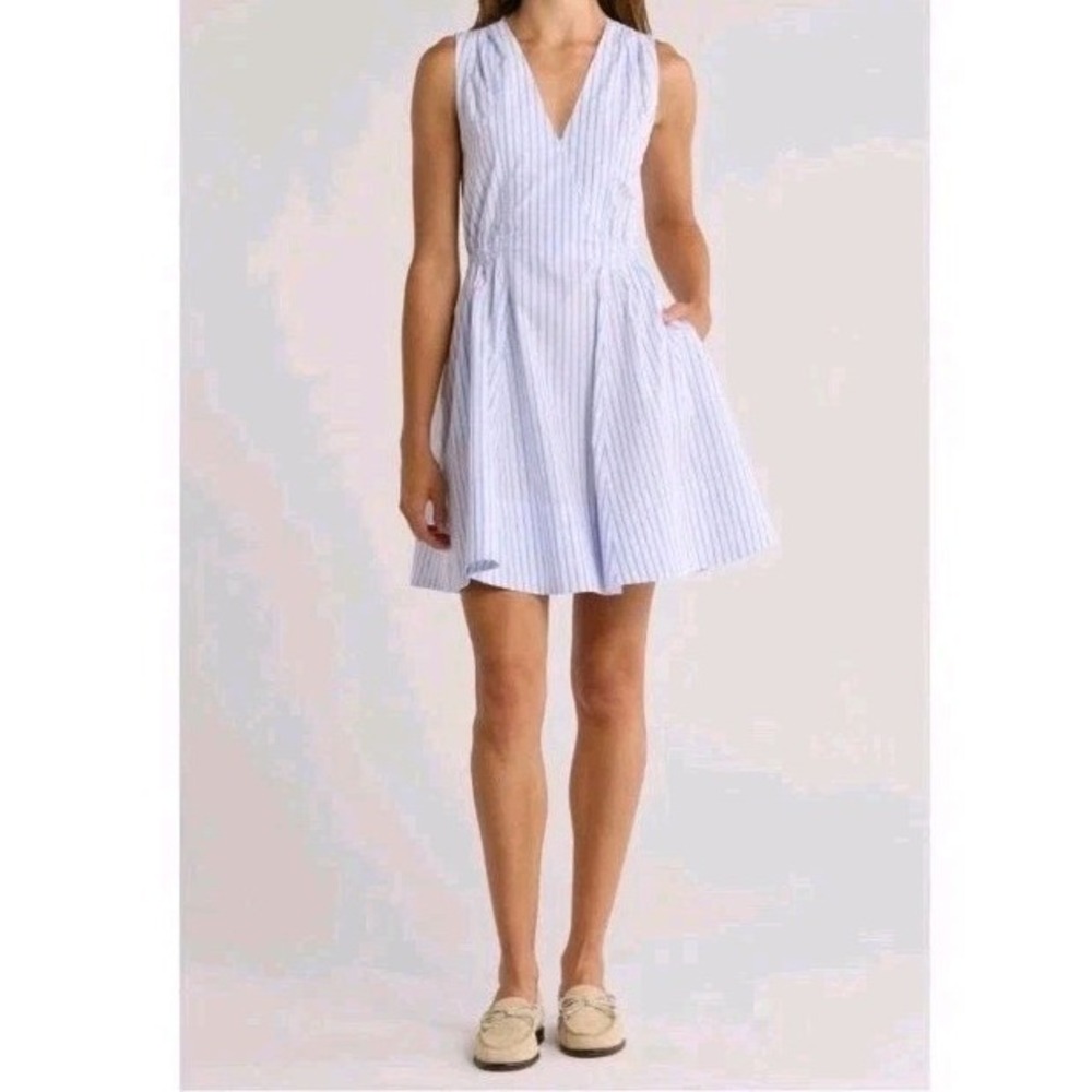 Derek Lam 10 Crosby Tia Dress 8 Blue White Striped‎ Cotton Retail $375 NWOT